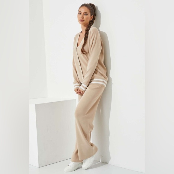 Knit Cardigan And Pant Set in Beige - Picture 2 of 5